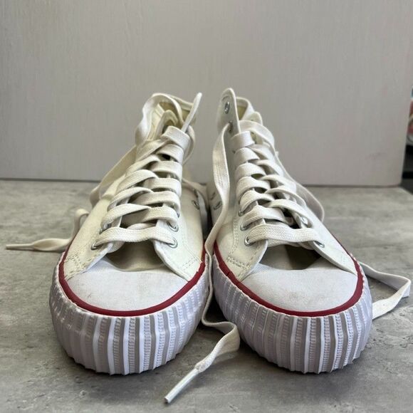 PF Flyers White Canvas Leather Mid Top Lace-Up Sneaker Shoes Unisex US-M7.5 W9 - Picture 2 of 11